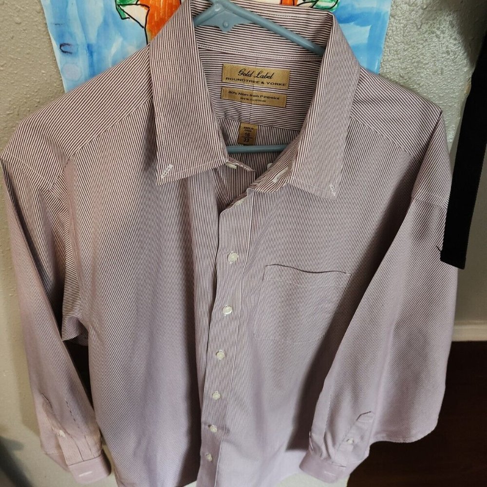 Gold Label Roundtree & Yorke 80's Non-Iron Pinpoint Red Dress Shirt SZ: 16/33